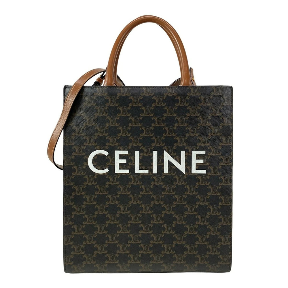 CELINE Vertical Cabas Tote Bag Tan Dark Brown